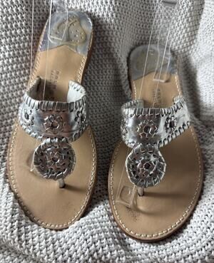 JACK Rogers Palm Beach Flat Sandals size 10 Metallic silver block heel EUC